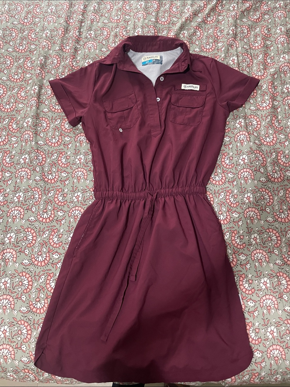 Magellan outdoors Women’s Maroon Short-Sleeve Drawstring Midi Dress